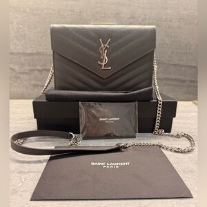 Saint Laurent Black Quilted Leather Monogram Crossbody Bag